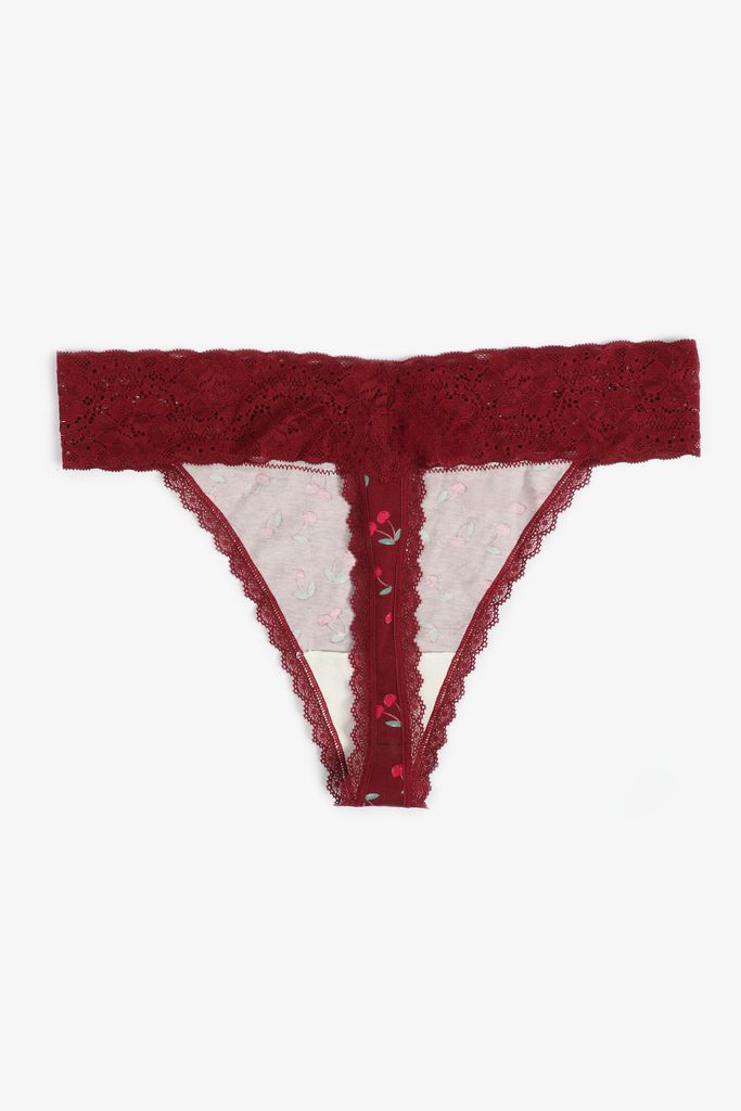 Simply Comfy Cotton Cherry Print Thong Panty - Image 2