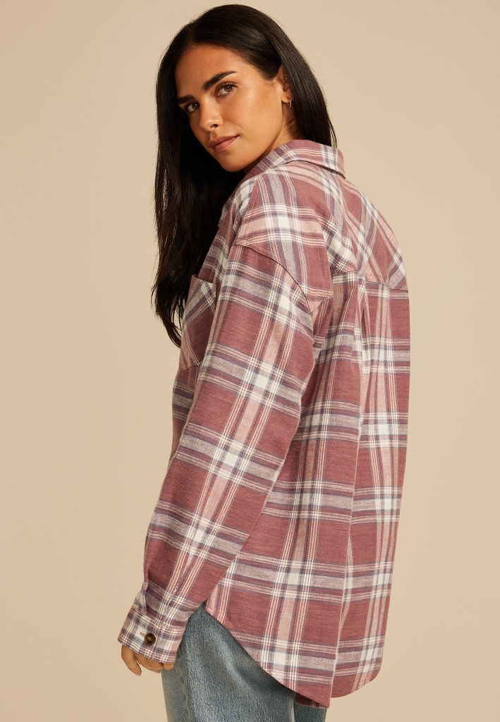 Cabin Plaid Boyfriend Tunic Button Down Shirt - Image 2