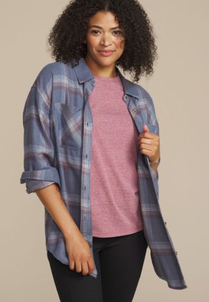 Plaid Boyfriend Tunic Button Down Shirt