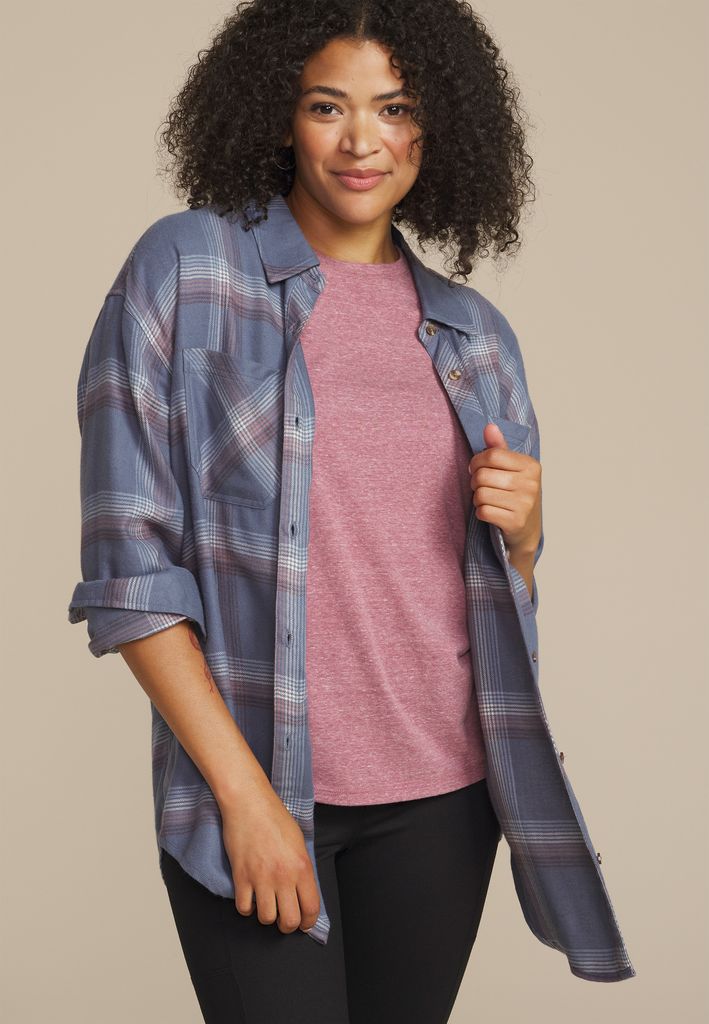 Plaid Boyfriend Tunic Button Down Shirt