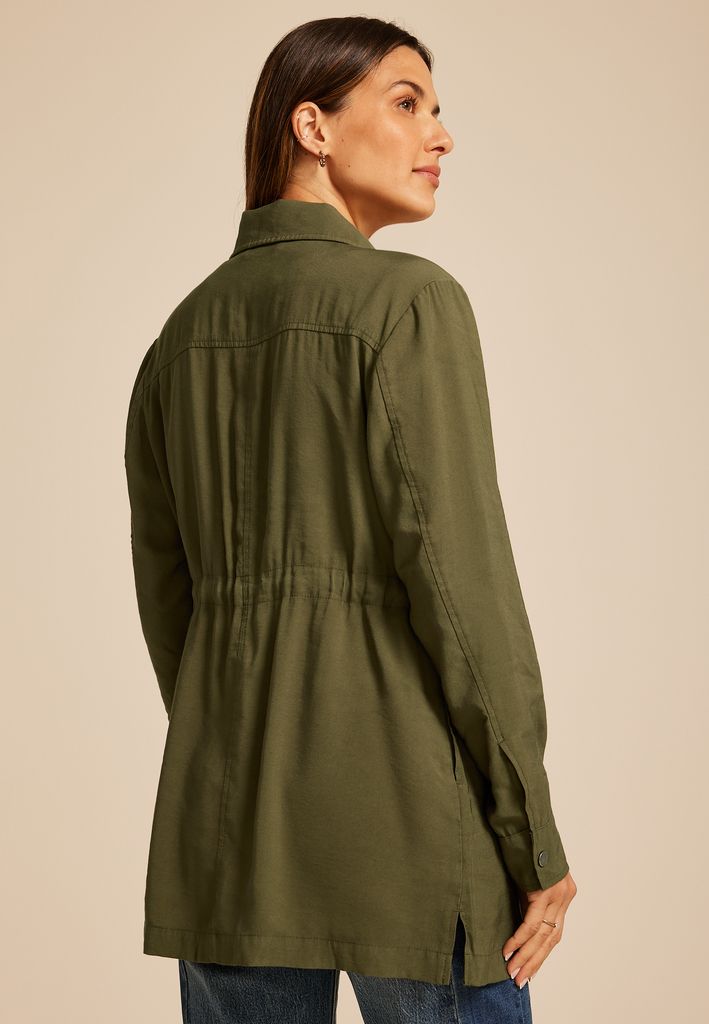 Olive Twill Cinched Waist Jacket - Image 2