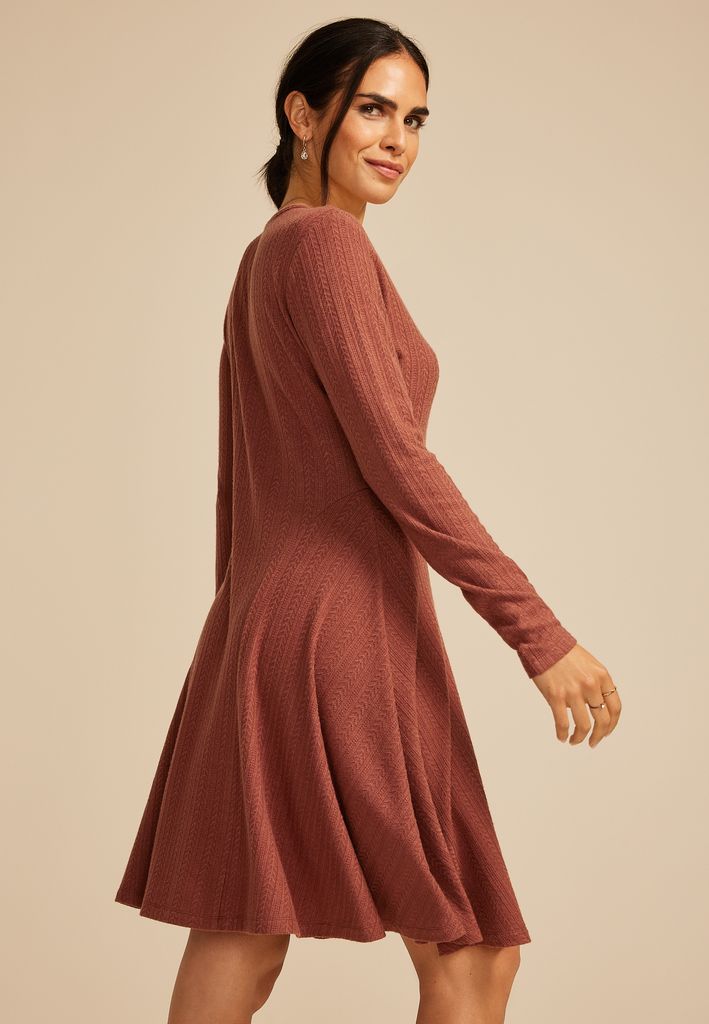 24/7 Textured Knit V Neck Skater Dress - Image 2