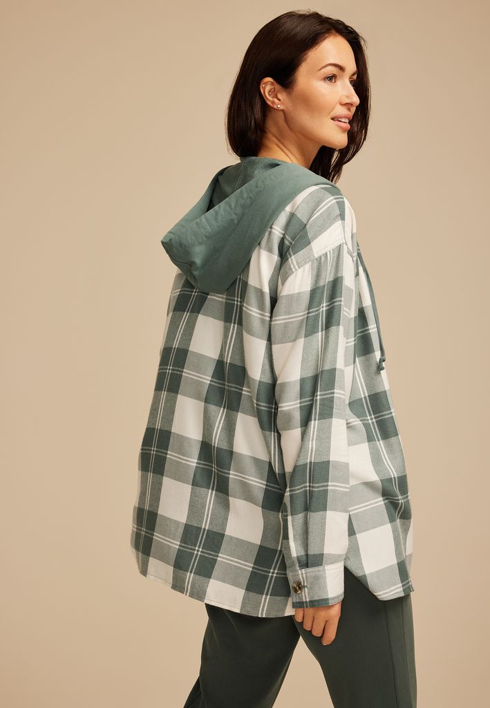 Plaid Hooded Boyfriend Button Down Shirt - Image 2