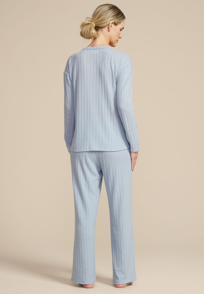 Cozy Wide Ribbed Long Sleeve Tee And Wide Leg Pajama Set - Image 2