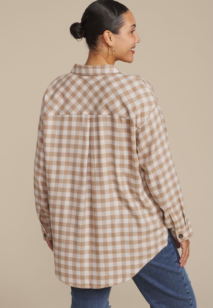 Plus Size Plaid Button Down Boyfriend Shirt - Image 2