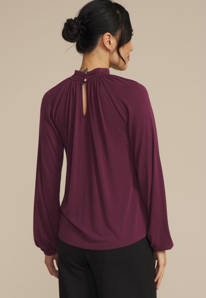 Keyhole Neck Blouson Sleeve Blouse - Image 2
