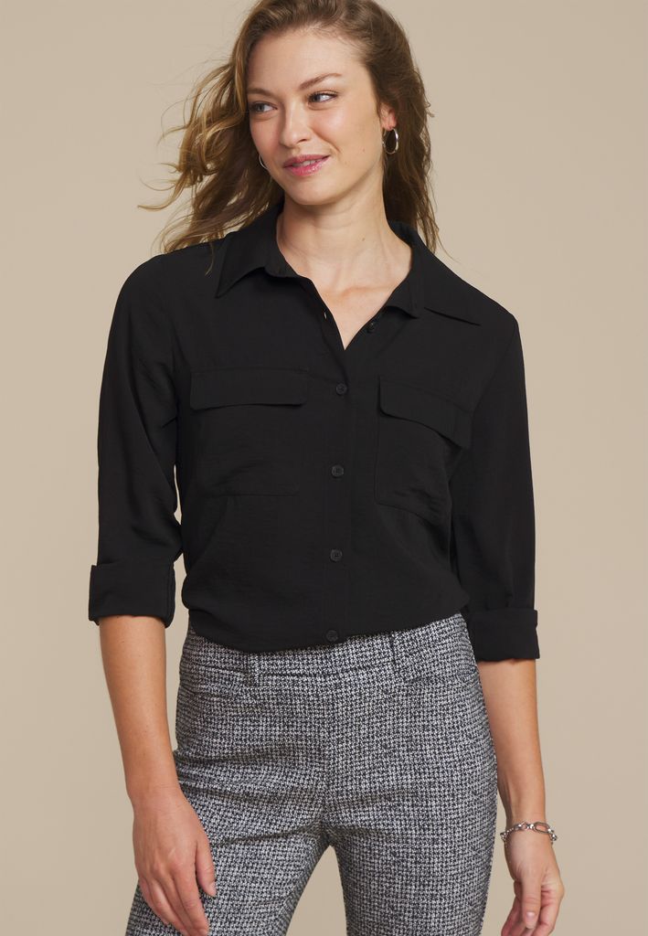 Black Utility Button Down Shirt