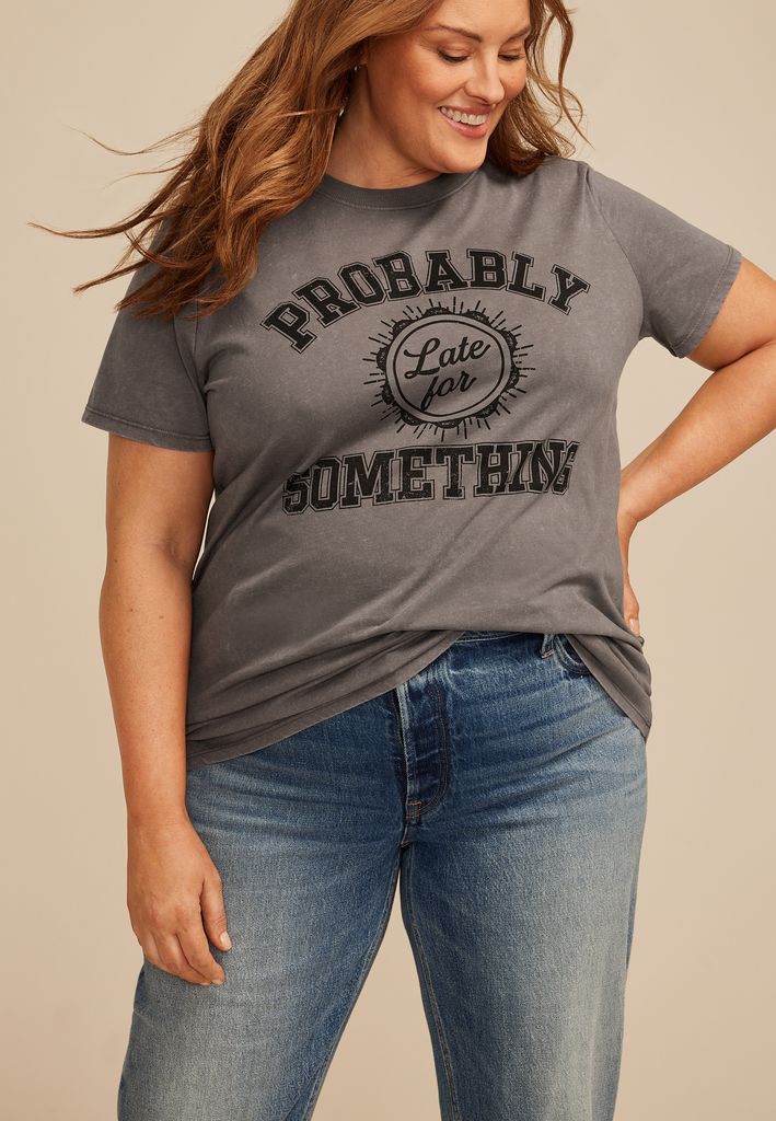 Plus Size Probably Late For Something Oversized Fit Graphic Tee