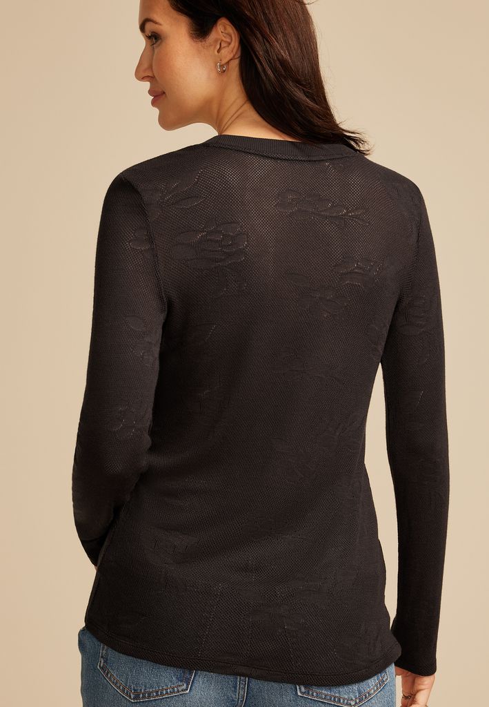Floral Jacquard Mesh Top - Image 2