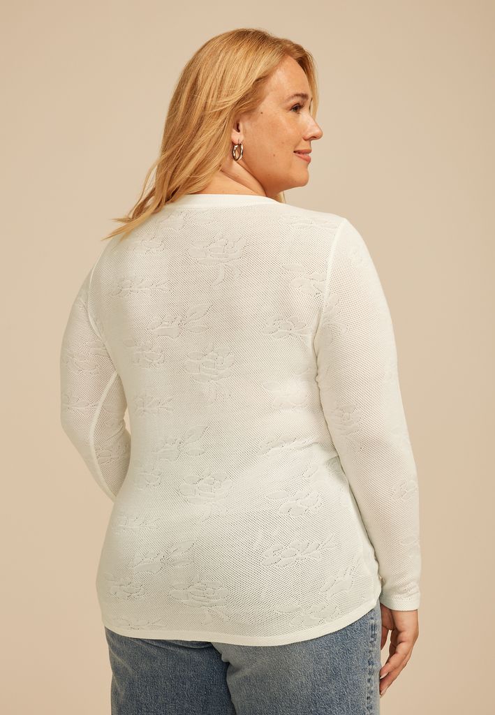 Plus Size Floral Jacquard Mesh Top - Image 2