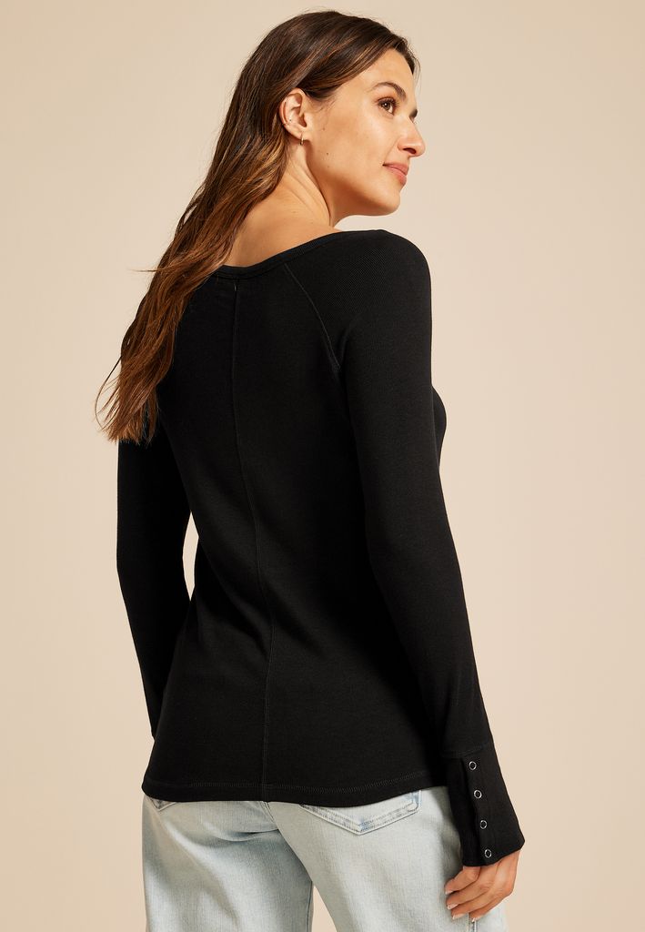 Soft Essential Crew Neck Snap Cuff Top - Image 2