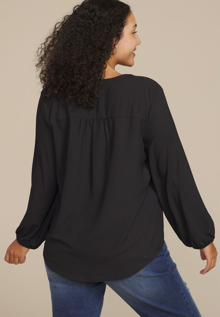 Plus Size Silver Trim V Neck Blouse - Image 2