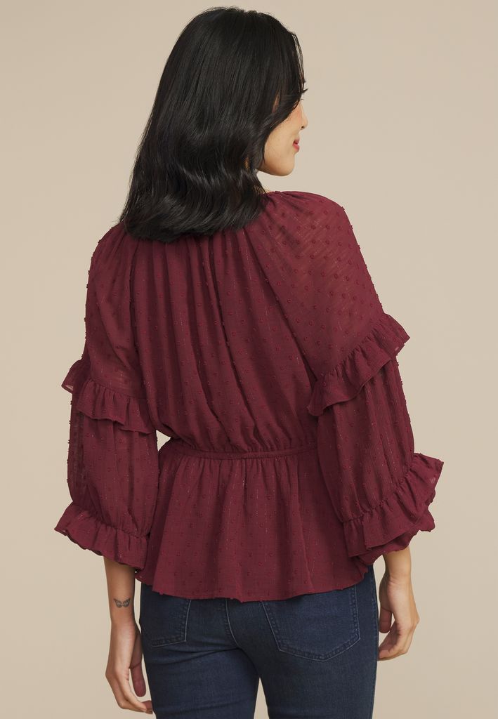 Clip Dot Long Sleeve Peplum Blouse - Image 2