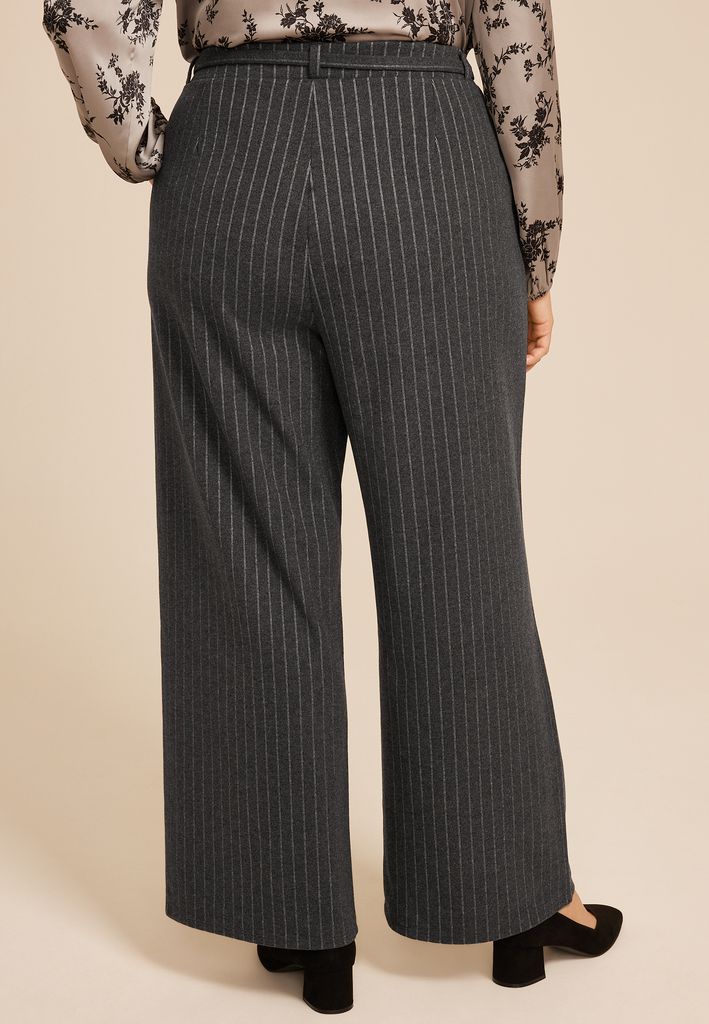Plus Size Pinstripe Knit High Rise Wide Leg Pant - Image 2