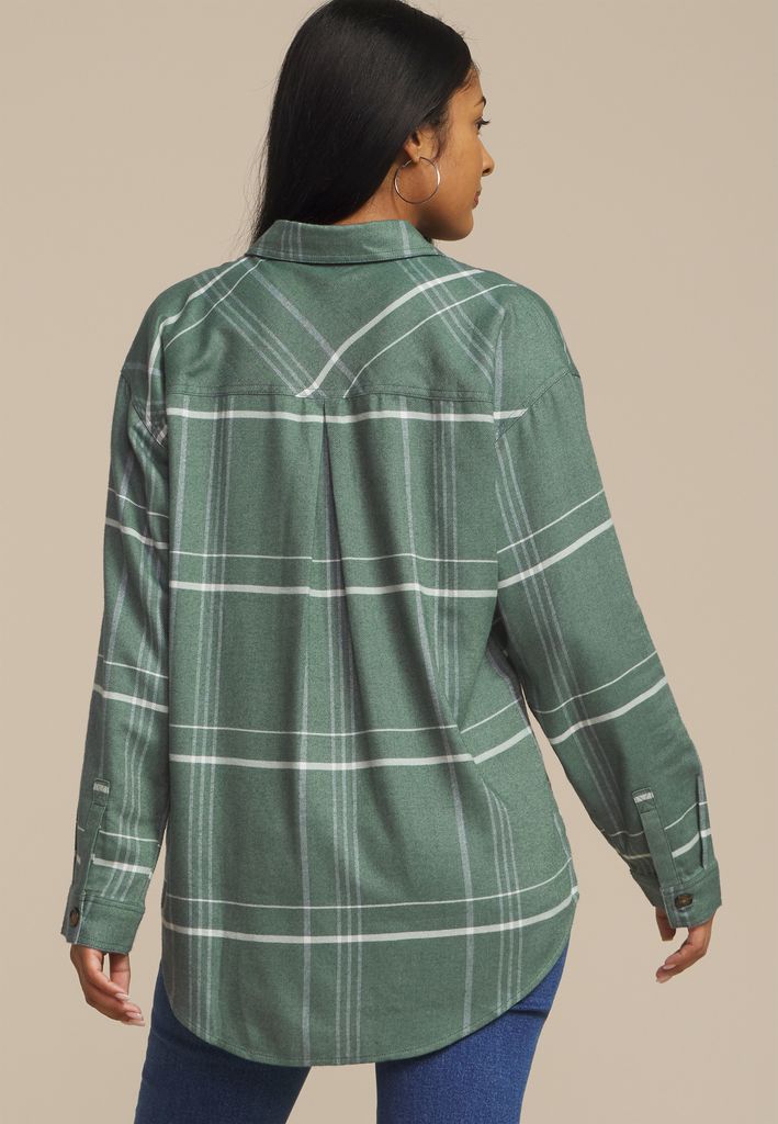 Plaid Boyfriend High Low Button Down Shirt - Image 2