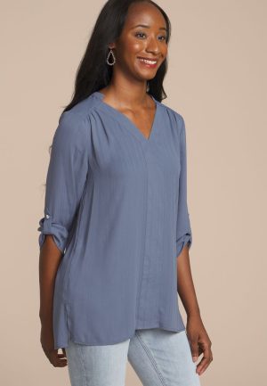 Striped 3/4 Sleeve Tunic Blouse
