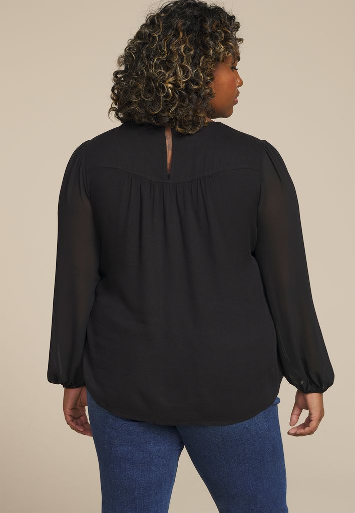 Plus Size Floral Lace Long Sleeve Blouse - Image 2