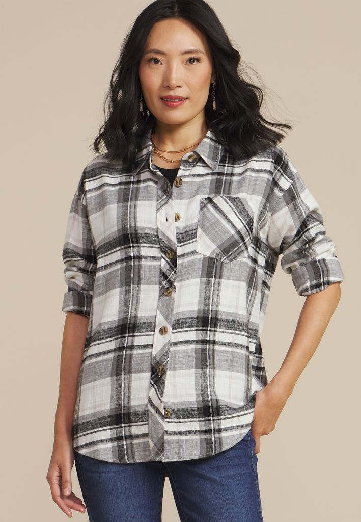 Cabin Plaid Graphic Back Floral Button Down Shirt - Image 2