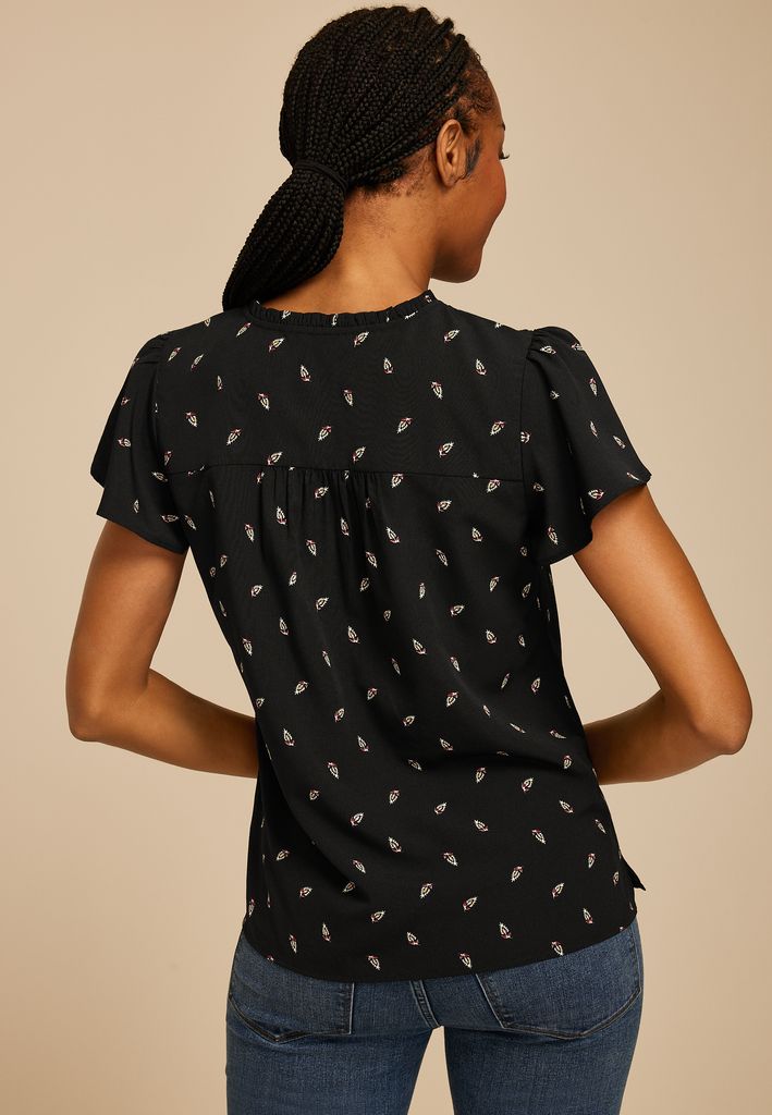 Atwood Printed Smocked Shoulder Flutter Sleeve Blouse - Image 2