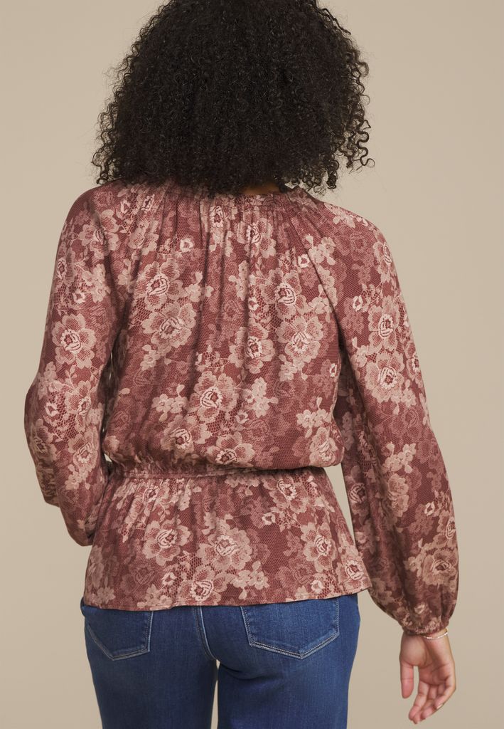 Floral Lace Print Peplum Top - Image 2