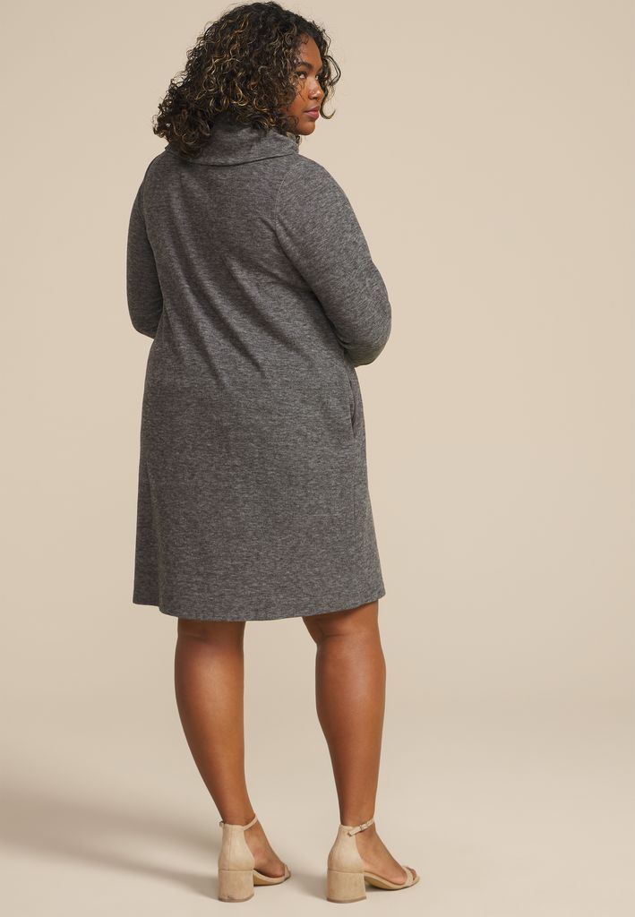 Plus Size Heather Gray Cowl Neck Sweatshirt Dress - Image 2