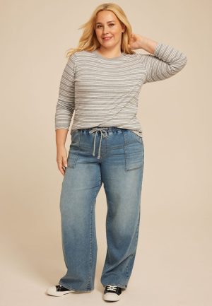 Plus Size m jeans by maurices&trade; Medium Knit High Rise Pull On Wide Leg Jean