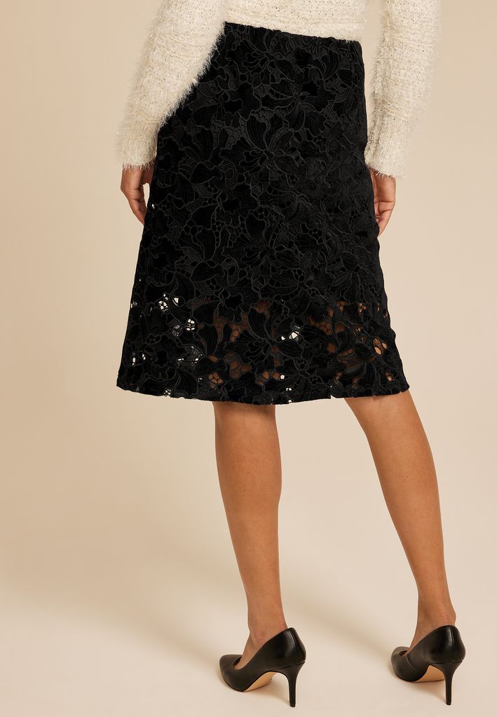 Studio Y Black Floral Lace High Rise Midi Skirt - Image 2