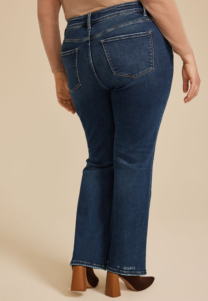 Plus Size Flying Monkey™ Dark High Rise Destructed Hem Slim Boot Jean - Image 2
