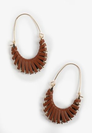 Brown Faux Leather Wrapped Drop Earrings
