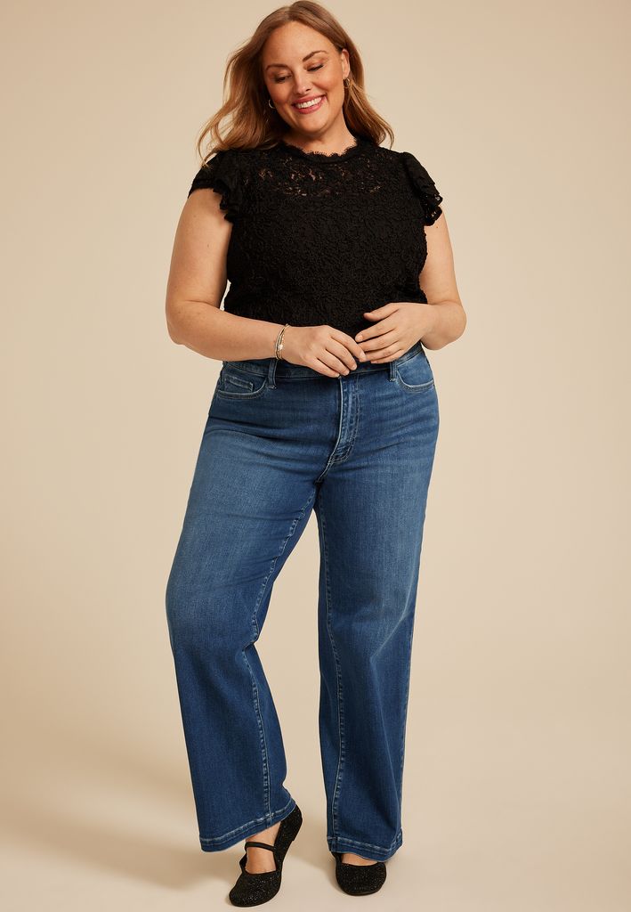 Plus Size Flying Monkey™ Dark High Rise Wide Leg Jean