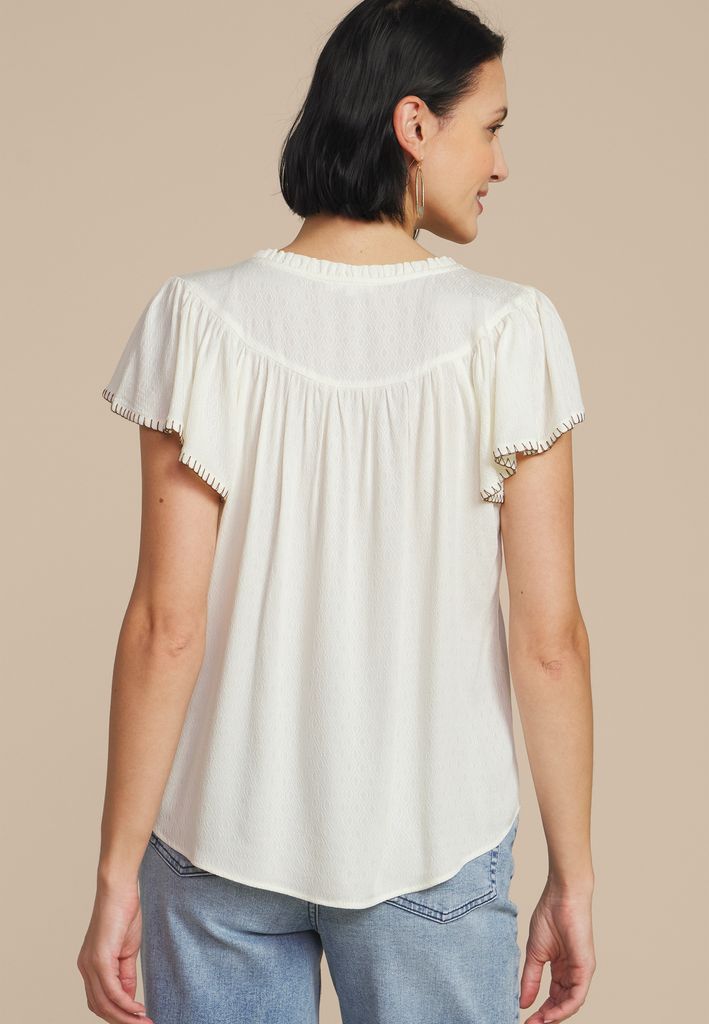 Whipstitch Flutter Sleeve Blouse - Image 2