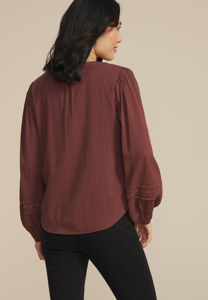 Brown Shadow Striped Peasant Blouse - Image 2