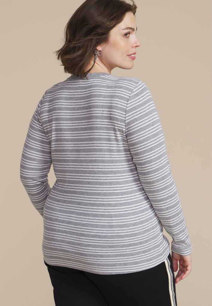 Plus Size 24/7 Striped Ada Ribbed Long Sleeve Tee - Image 2