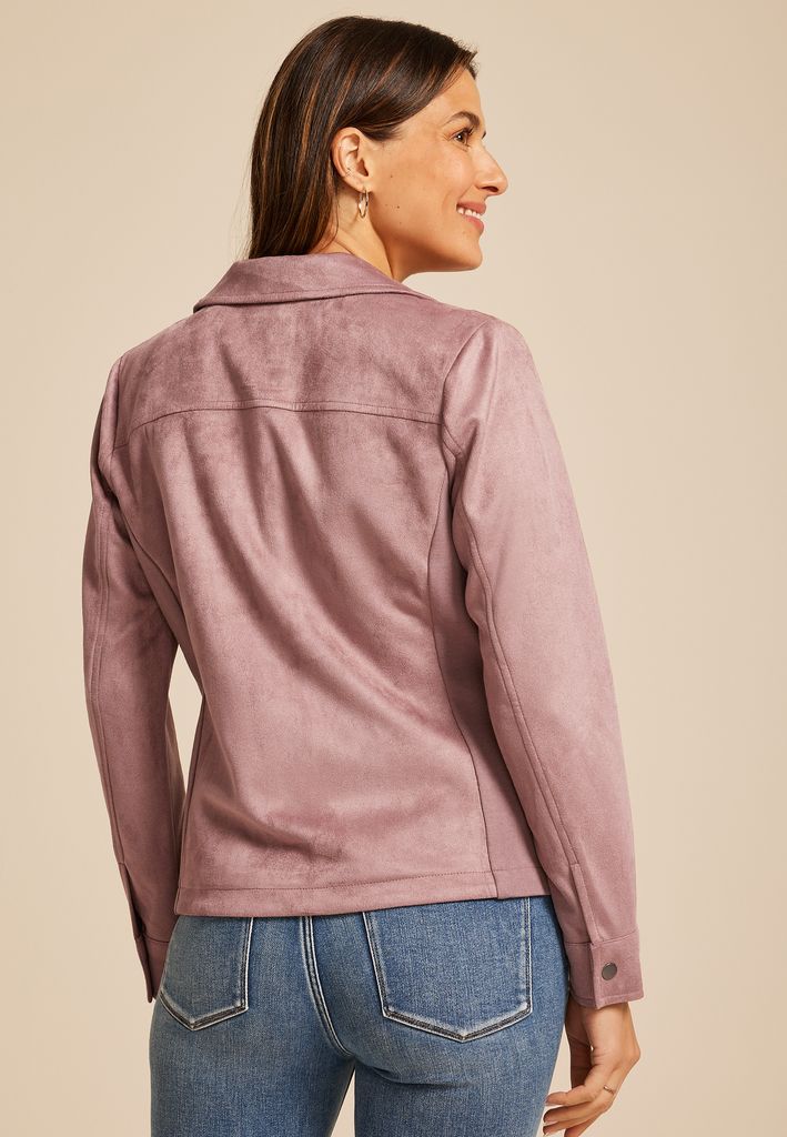 Mauve Faux Suede Moto Jacket - Image 2
