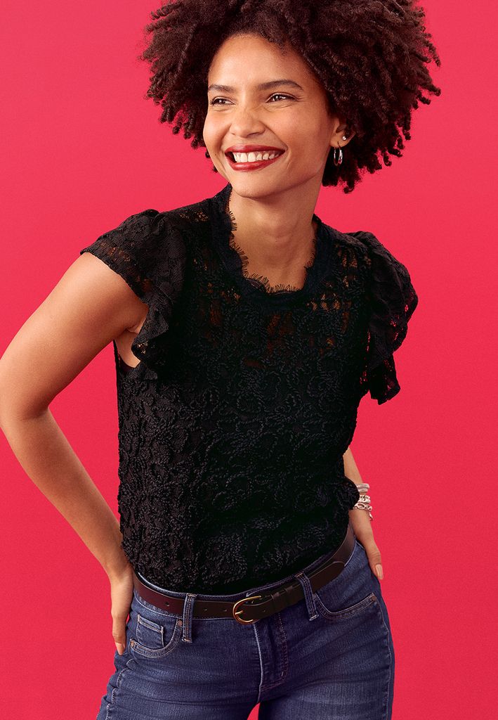 Black Lace Short Sleeve Blouse