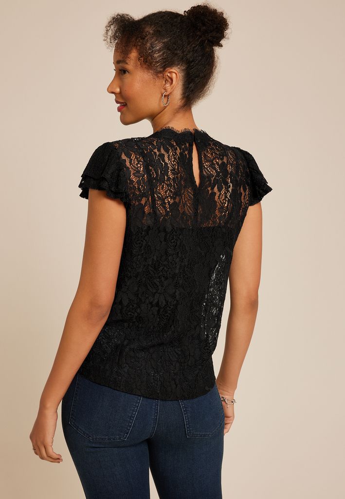 Black Lace Short Sleeve Blouse - Image 2