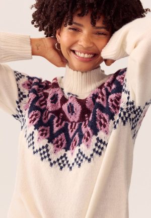 Abstract Fair Isle Mock Neck Sweater