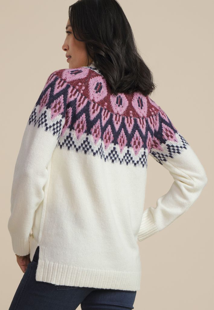Abstract Fair Isle Mock Neck Sweater - Image 2