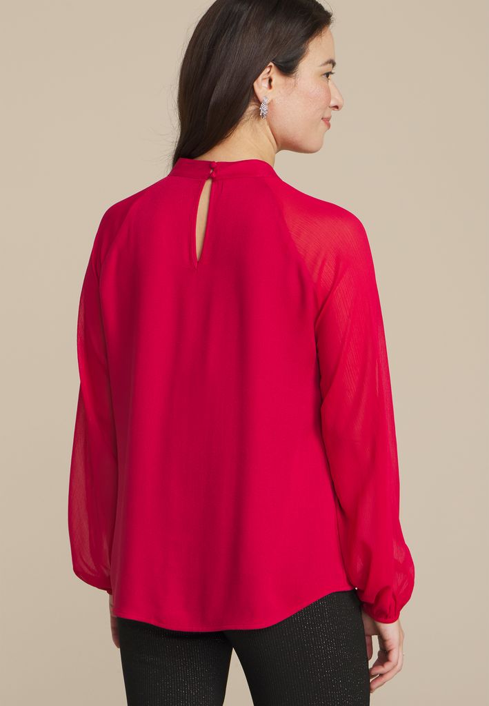 Mock Neck Long Sheer Sleeve Blouse - Image 2
