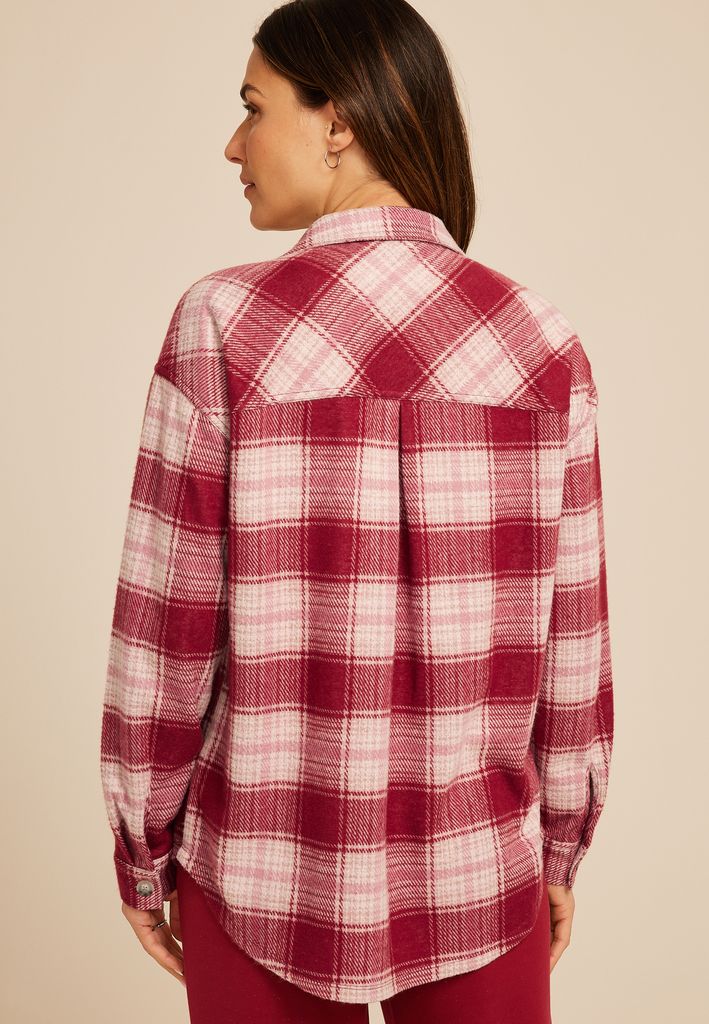 Plush Knit Plaid Boyfriend Button Down Shirt - Image 2