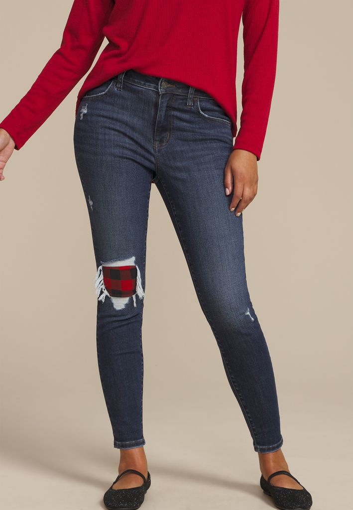 m jeans by maurices™ Dark Cool Comfort Buffalo Plaid Backed Jegging