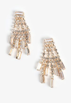 Gold Rhinestone Chandelier Drop Earrings
