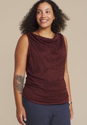 Plus Size Lace Shirred Cowl Neck Tank Top