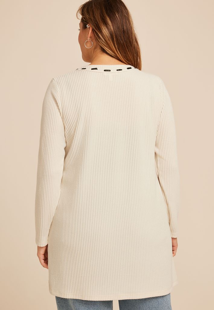 Plus Size Ribbed Bow Front Tie Cardigan - Image 2