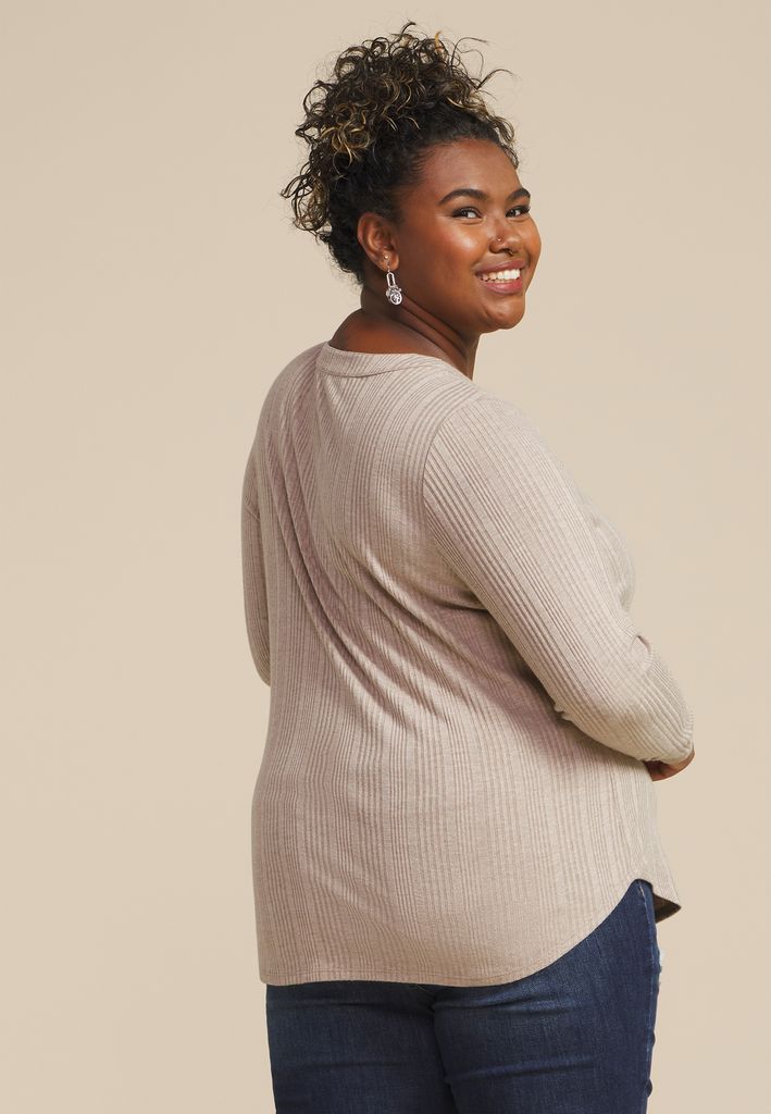 Plus Size Heathered Variegated Lace Up Top - Image 2