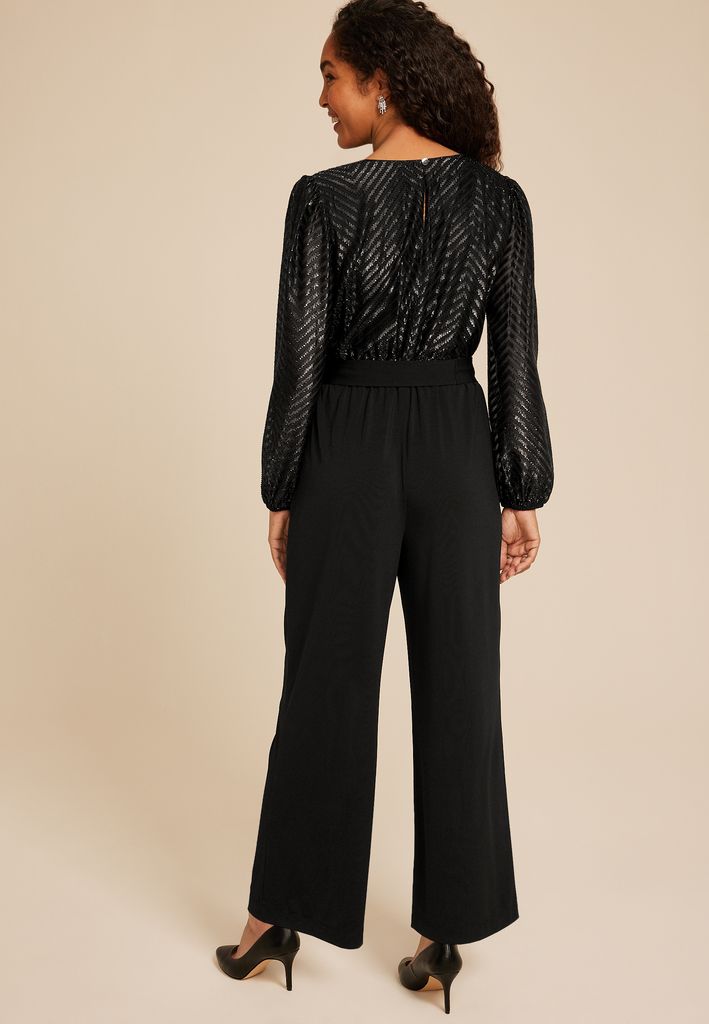 Black Chevron Metallic Wrap Jumpsuit - Image 2