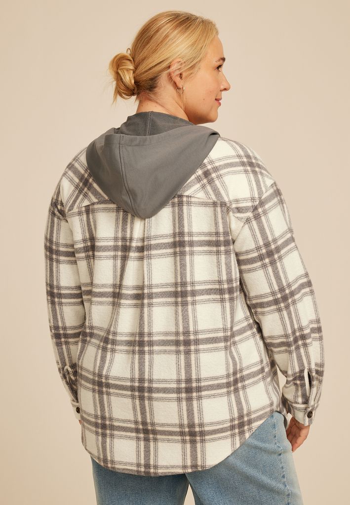 Plus Size Vintage Plaid Hooded Shacket - Image 2