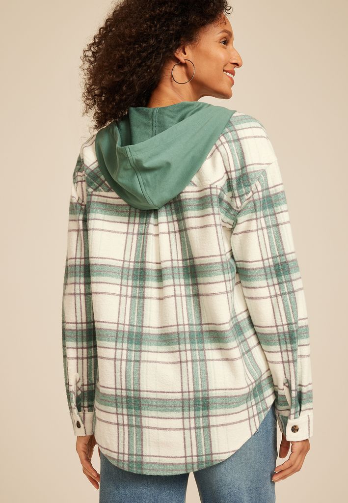 Vintage Plaid Hooded Shacket - Image 2