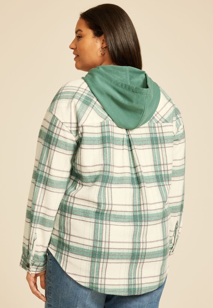 Plus Size Vintage Plaid Hooded Shacket - Image 2