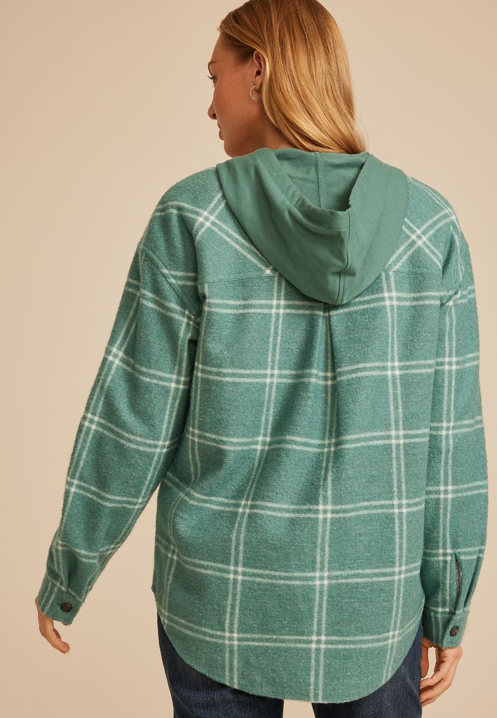 Vintage Plaid Hooded Shacket - Image 2